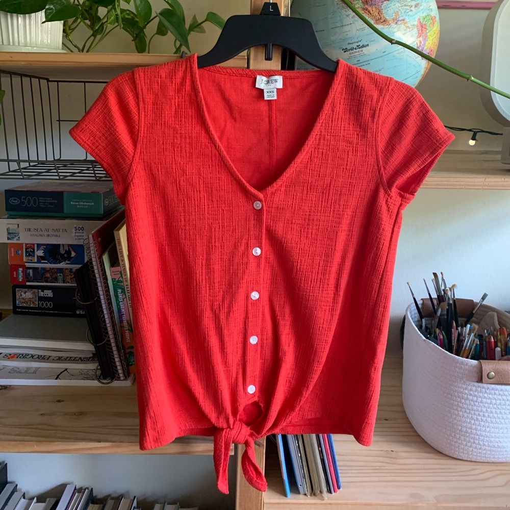 Red, Short Sleeve, Textured Top
